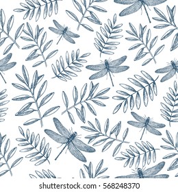 Floral seamless pattern. Linear sketchy style flower elements. Vintage fabric design. Vector illustration