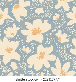 floral seamless pattern with lines and abstract hand drawn flowers