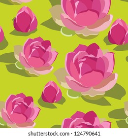 Floral seamless pattern with lotos, hand-drawing. Vector illustration.