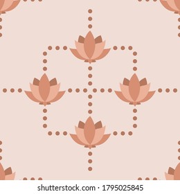 Floral seamless pattern with lotus and dots. Wallpaper for yoga exercises. Vintage flowers vector illustration.