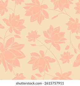 Floral Seamless Pattern. Lotus Flowers Print Design. Fashionable Botanical Template for Modern Design, Fabric, Patterns, Textile.