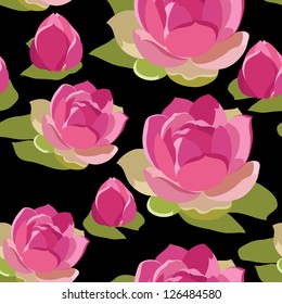 Floral seamless pattern with lotus, hand-drawing. Vector illustration.
