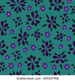 floral seamless pattern with lovable magenta flowers on a blue background