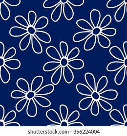 Floral seamless pattern. Lovely daisies on a blue background, graphic, hand drawn, vector. For the design and decoration background, wallpaper, packaging, fabrics, textiles.