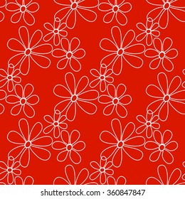 Floral seamless pattern. Lovely daisies on a orange background, graphic, hand drawn, vector. For the design and decoration background, wallpaper, packaging, fabrics, textiles.