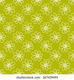 Floral seamless pattern. Lovely daisies on a green background, graphic, hand drawn, vector. For the design and decoration background, wallpaper, packaging, fabrics, textiles.