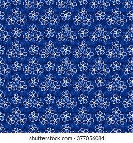 Floral seamless pattern. Lovely daisies on a blue background, graphic, hand drawn, vector. For the design and decoration background, wallpaper, packaging, fabrics, textiles.