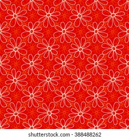 Floral seamless pattern. Lovely daisies on a red background, graphic, hand drawn, vector. For the design and decoration background, wallpaper, packaging, fabrics, textiles.