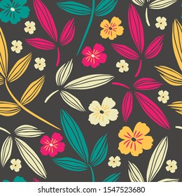 Floral Seamless Pattern With Lovely Flowers And Leaves. Colorful Fashion Print. Hand Drawn Vector Illustration, Great for Wedding Decoration, Greeting Cards, Scrapbooking, Invitation.