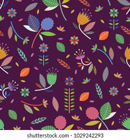 Floral seamless pattern. Lovely wild flowers. Magic night blooming garden.