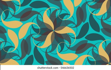 A floral seamless pattern made of a looped interlacing in ivory and blue shades