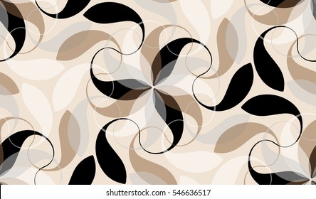 A floral seamless pattern made of a looped interlacing in black and brown shades