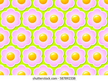 Floral seamless pattern made of pink flowers on green background