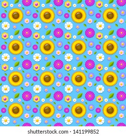 Floral seamless pattern made of various types of flowers
