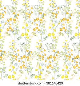 Floral seamless pattern made of yellow mimosa. Endless texture for spring design, decoration,  greeting cards, posters,  invitations, advertisement.