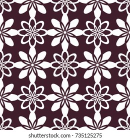 Floral seamless pattern. Maroon background with flower elements for wallpapers and textile