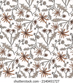 floral seamless pattern meadow field garden bloom, nature background