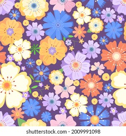 floral seamless pattern. meadow and forest flowers and herbs. suitable for wrapping paper, invitations, cards, textiles.