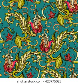 Floral seamless pattern in middle ages style.