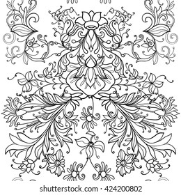 Floral seamless pattern in middle ages style. Outline vector illustration.