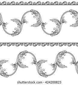Floral seamless pattern in middle ages style. Outline vector illustration.