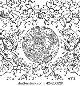 Floral seamless pattern in middle ages style. Outline vector illustration.