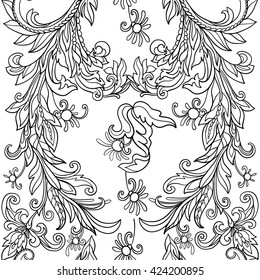 Floral seamless pattern in middle ages style. Outline vector illustration.
