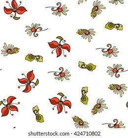 Floral seamless pattern in middle ages style. Colored on white background. Vector illustration.