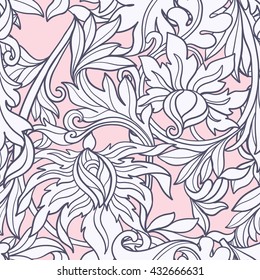Floral seamless pattern in middle ages style.