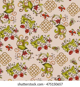 Floral seamless pattern in middle ages style. Colored vector illustration.