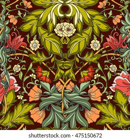 Floral seamless pattern in middle ages style. Colored vector illustration.
