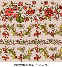Floral seamless pattern in middle ages style. Colored vector illustration.