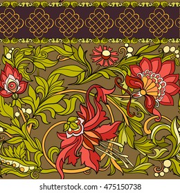 Floral seamless pattern in middle ages style. Colored vector illustration.