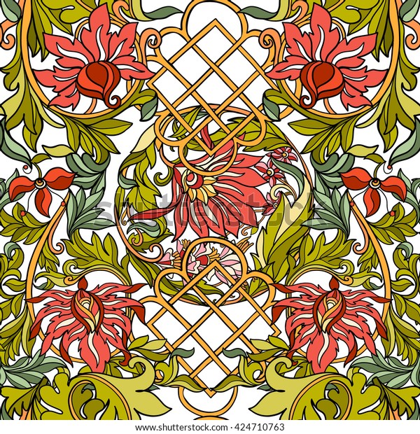 Floral Seamless Pattern Middle Ages Style Stock Vector (Royalty Free