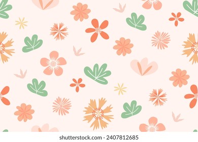 floral seamless pattern minimal peach orange pink spring summer flowers vector illustration