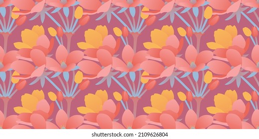 Floral seamless pattern. Modern abstract gradient backgraund with flowers and blossom. Wallpaper gentle flowers for textile, fabric, cover. Vector.
