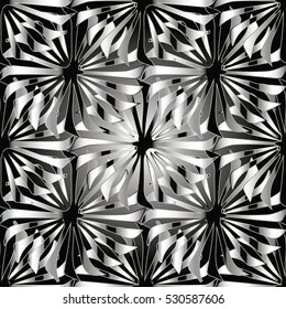 Floral seamless pattern. Modern abstract black and white 3d  background wallpaper. Elegant vector flowers texture.