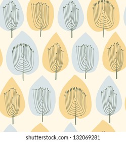 Floral seamless pattern in modern style. Fabric texture with decorative trees. Country background with leafs