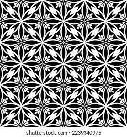 Nahtloses Muster ohne Blumen. Moderne, stilvolle Textur. Schwarz-Weiß. Wiederholter Vektorhintergrund.