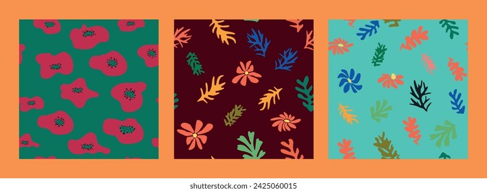 floral seamless pattern, Modern trendy. Set of 3 inspired wall art