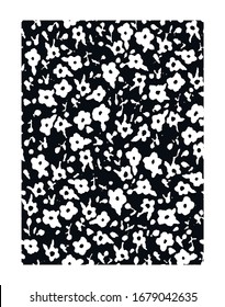 Floral seamless pattern in monochrome color on a dark background
