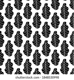 Floral seamless pattern with monochrome exotic leaves, modern background. Tropic black and white branches. Fashion vector stock illustration for wallpaper, posters, card, fabric, textile.