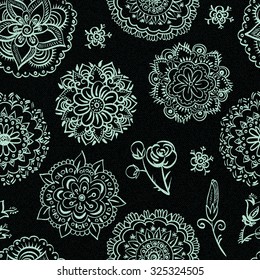 Floral seamless pattern, monochrome wallpaper, background