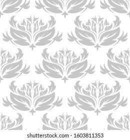 Floral seamless pattern. Monochrome white background with gray flowers. Vector illustration
