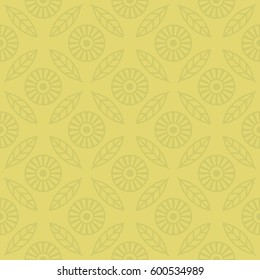 Floral seamless pattern. Monotone, monochrome seamless background. Regular pattern with stylized flowers and leafs. Vector design. Green background