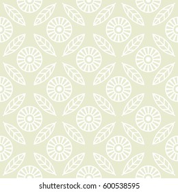 Floral seamless pattern. Monotone, monochrome seamless background. Regular pattern with stylized flowers and leafs. Vector design. Pastel mint background.