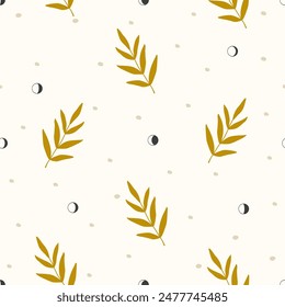 Floral seamless pattern with moon phases. Night sky pattern 2d concept design.