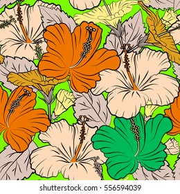 Floral seamless pattern with multicolor bright summer flowers, leaves and buds on green background. Endless multicolored vector texture for romantic design, decoration, poster, textile print or fabric