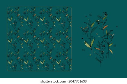 Floral seamless pattern with multicolor leaf's and branches. Tropical leaf's background. Botanical textile, wrapping paper, flat, hand-drawn design