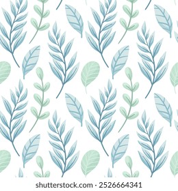 Floral seamless pattern with multicolor leafs and branches. Tropical leafs background. Botanical textile, wrapping paper, flat, hand-drawn design